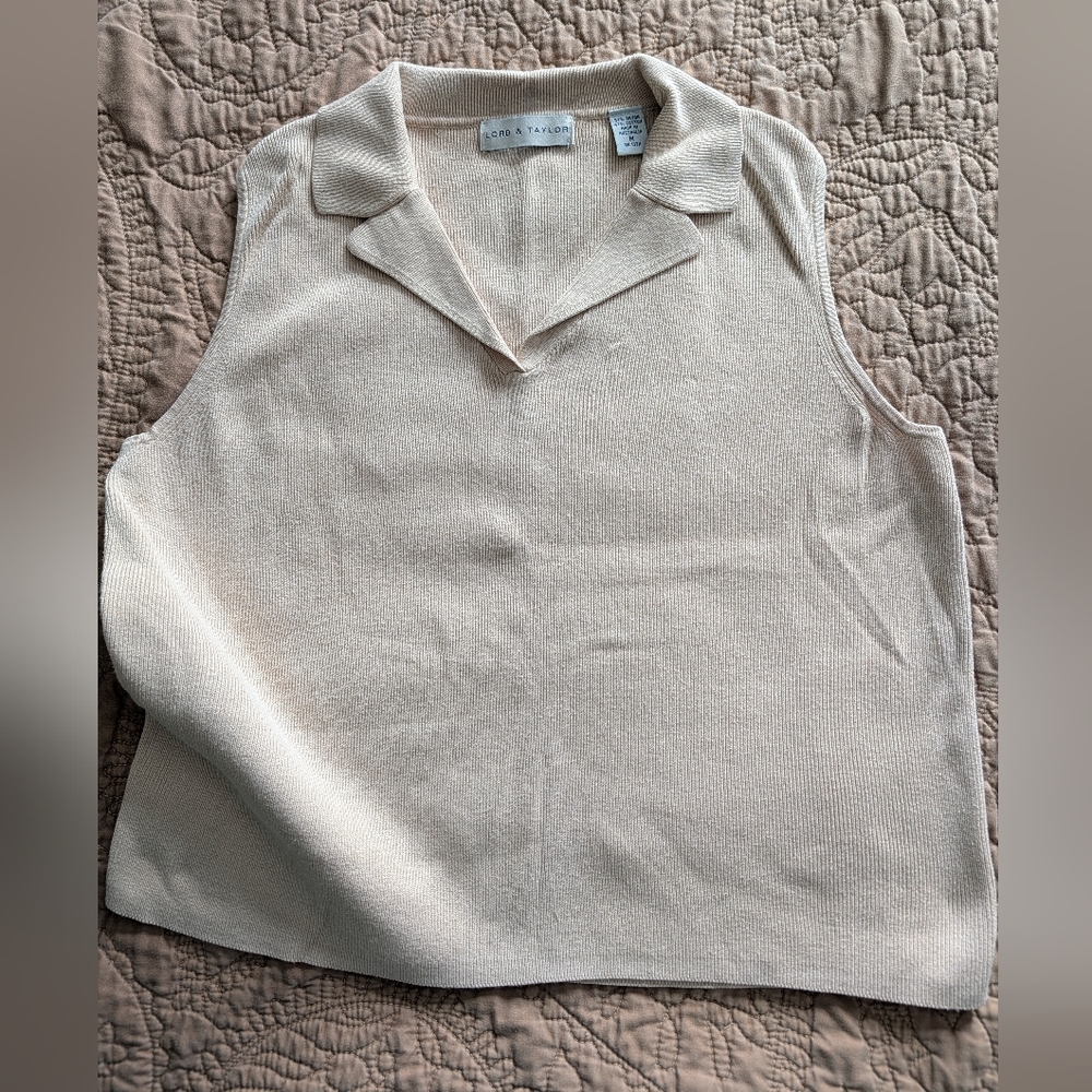 Lord & Taylor Beige Ribbed Knit Top
